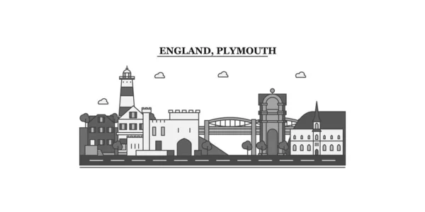 United Kingdom Plymouth City Isolated Skyline Vector Illustration Travel Landmark — Vector de stock