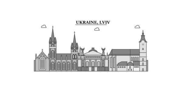 Ukraine Lviv City Isolated Skyline Vector Illustration Travel Landmark — Vetor de Stock