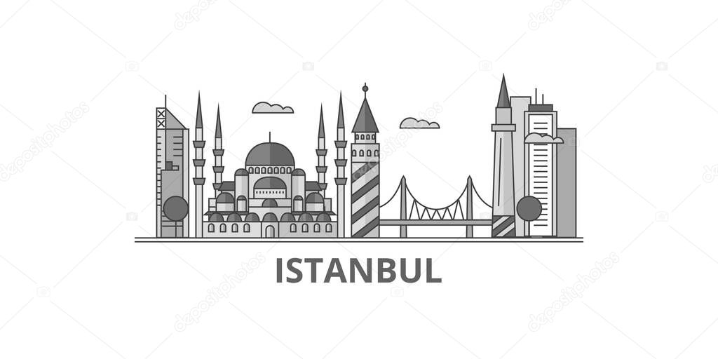 Turkey, Istanbul city isolated skyline vector illustration, travel landmark