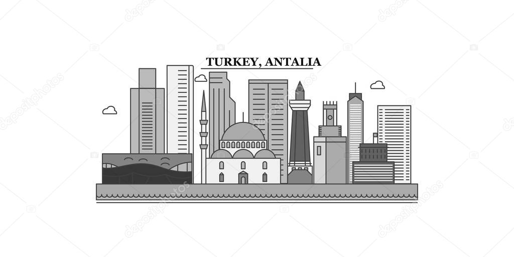 Turkey, Antalia city isolated skyline vector illustration, travel landmark