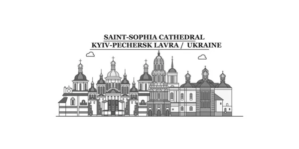 Ukraine Kyiv Pechersk Lavra City Isolated Skyline Vector Illustration Travel — Stok Vektör