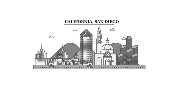 United States San Diego City Isolated Skyline Vector Illustration Travel — Stockový vektor