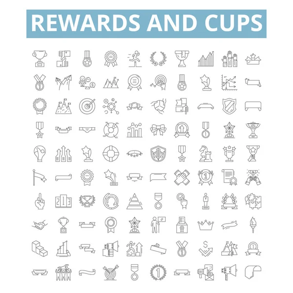 Rewards Cups Icons Line Signs Web Symbols Set Vector Isolated — Image vectorielle