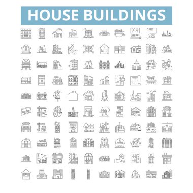 House building icons, line signs, web symbols set, vector isolated illustration