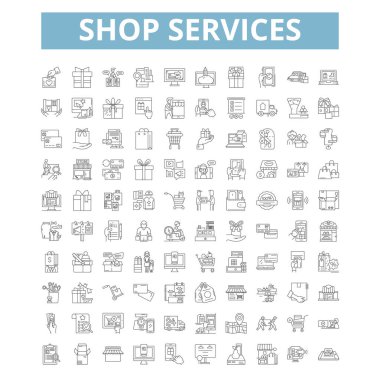 Shop services icons, line signs, web symbols set, vector isolated illustration