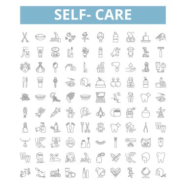 Self-care icons, line signs, web symbols set, vector isolated illustration