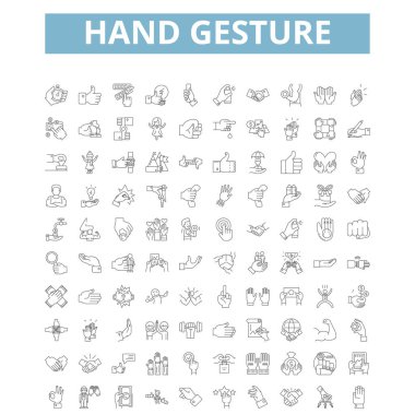 Hand gesture icons, line signs, web symbols set, vector isolated illustration