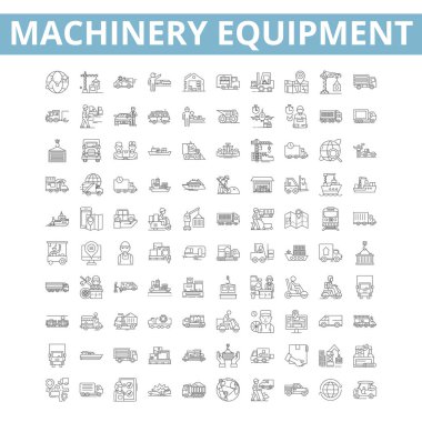 Machinery equipment icons, line signs, web symbols set, vector isolated illustration