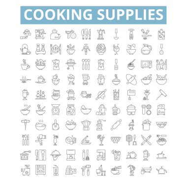Cooking supplies icons, line signs, web symbols set, vector isolated illustration