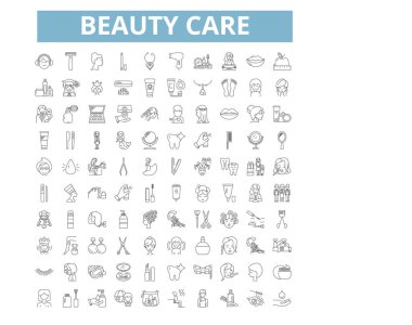 Beauty care icons, line signs, web symbols set, vector isolated illustration