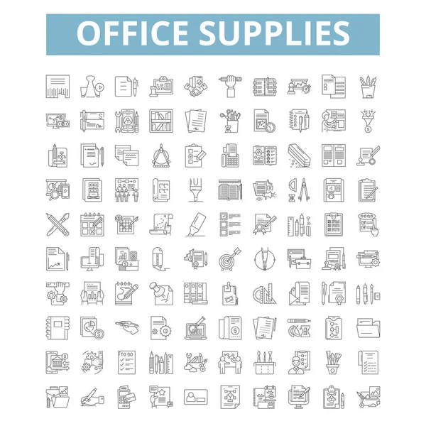 Office Supplies Concept Icons Line Signs Web Symbols Set Vector — Image vectorielle