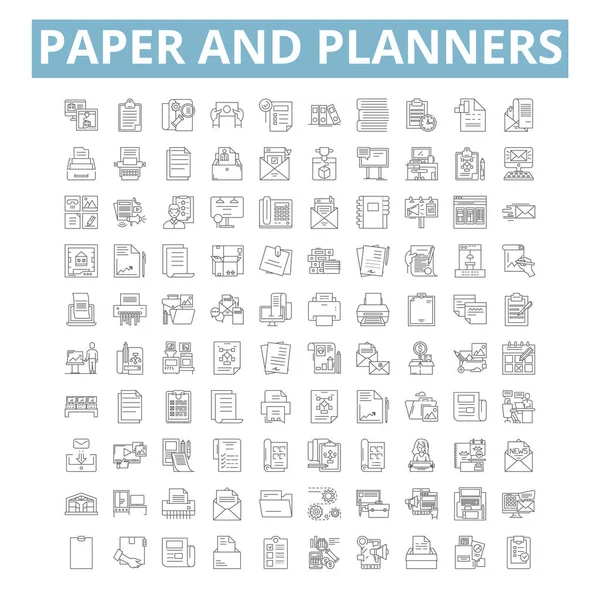 Paper Planners Icons Line Signs Web Symbols Set Vector Isolated — Stock vektor