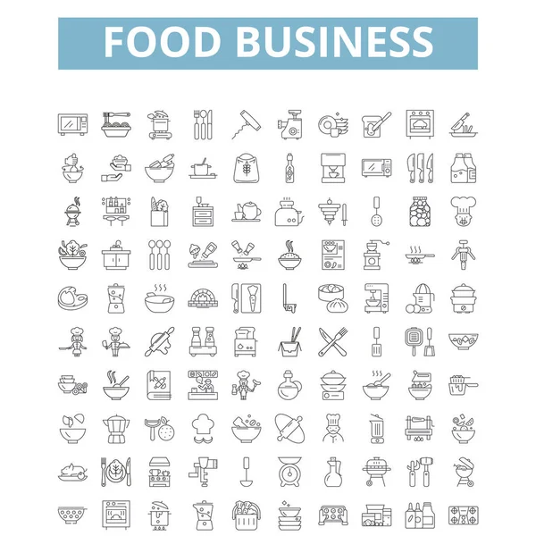 Food Business Icons Line Signs Web Symbols Set Vector Isolated - Stok Vektor