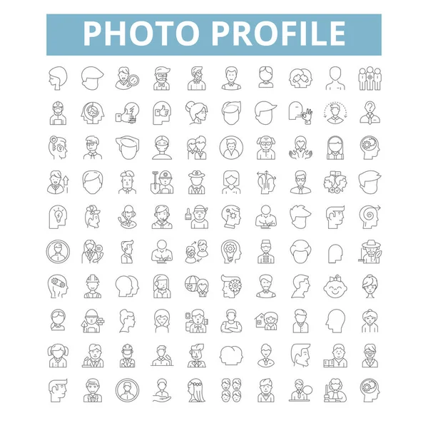 Photo Profile Icons Line Signs Web Symbols Set Vector Isolated —  Vetores de Stock