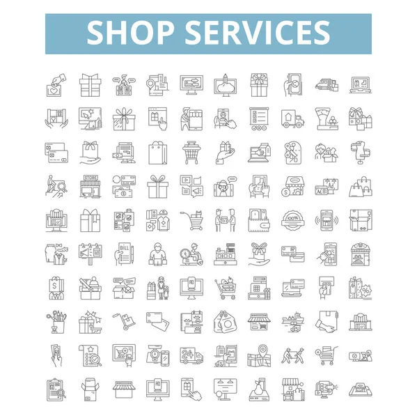 Shop Services Icons Line Signs Web Symbols Set Vector Isolated — Vetor de Stock