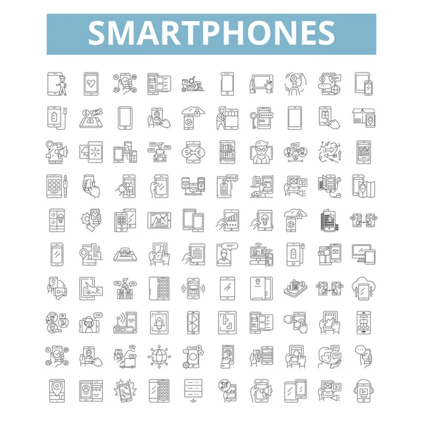 Smartphones Icons Line Signs Web Symbols Set Vector Isolated Illustration — Wektor stockowy