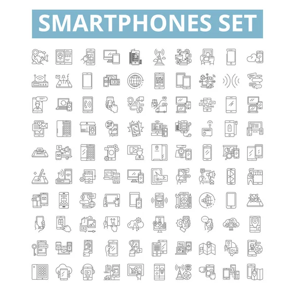 Smartphones set icons, line signs, web symbols set, vector isolated illustration