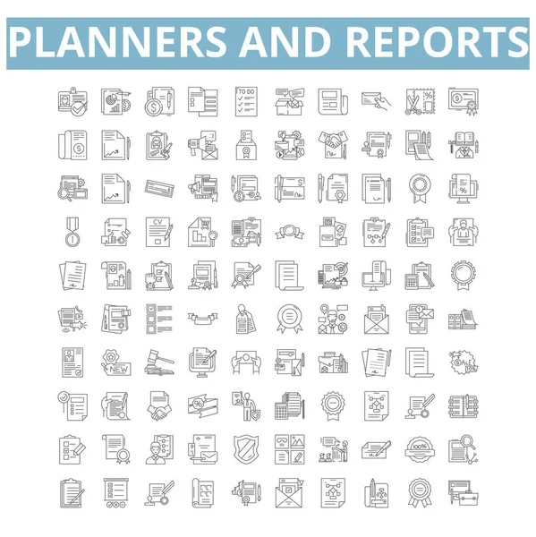 Planners Reports Icons Line Signs Web Symbols Set Vector Isolated — 图库矢量图片