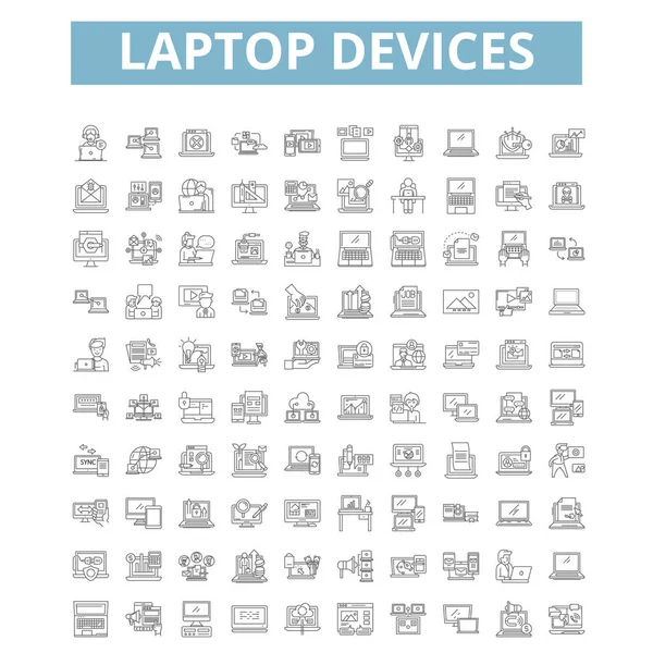 Laptop Devices Icons Line Signs Web Symbols Set Vector Isolated — Wektor stockowy