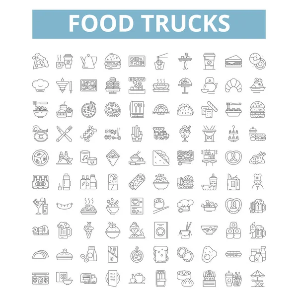 Food Trucks Icons Line Signs Web Symbols Set Vector Isolated - Stok Vektor