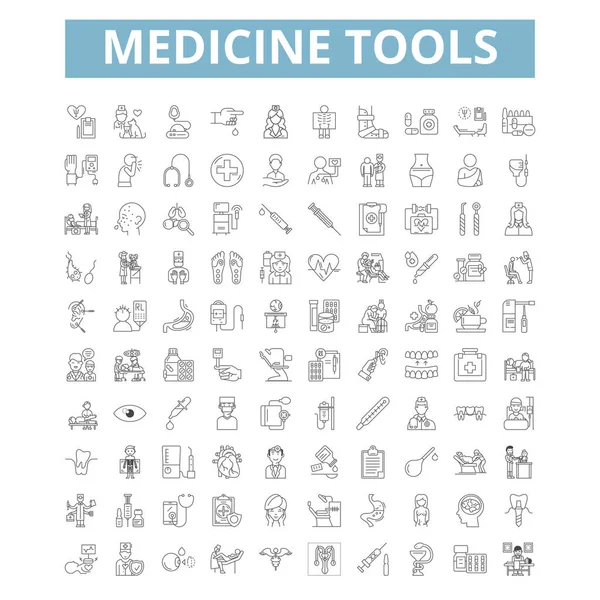 Medicine Tools Icons Line Signs Web Symbols Set Vector Isolated — 图库矢量图片