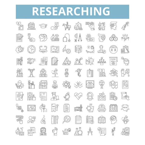 Researching Icons Line Signs Web Symbols Set Vector Isolated Illustration — Image vectorielle