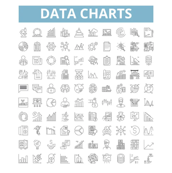 Data Charts Icons Line Signs Web Symbols Set Vector Isolated — 图库矢量图片