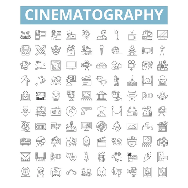 Cinematography Icons Line Signs Web Symbols Set Vector Isolated Illustration — Stock vektor