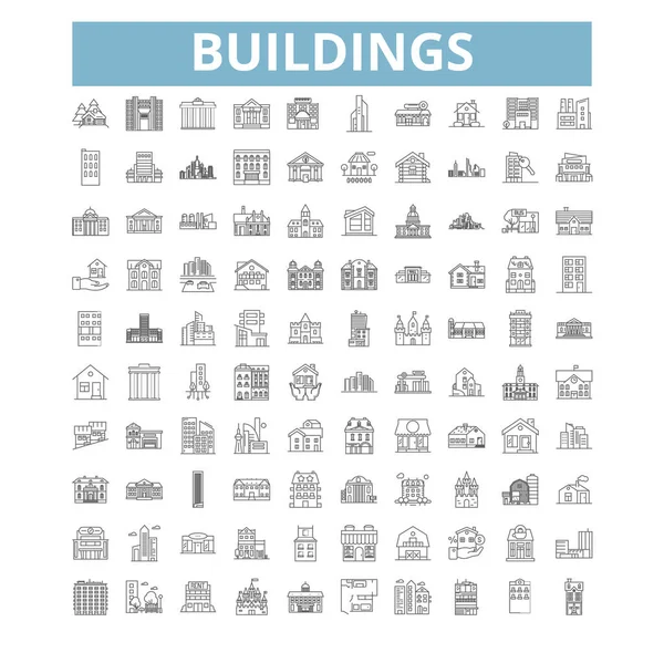 Buildings Icons Line Signs Web Symbols Set Vector Isolated Illustration — Stockový vektor