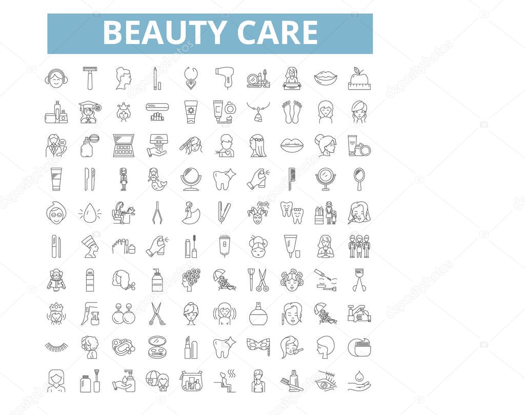 Beauty care icons, line signs, web symbols set, vector isolated illustration