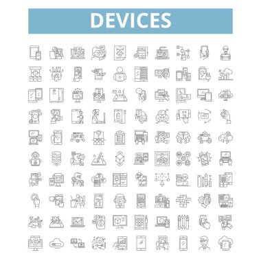 Devices icons, line signs, web symbols set, vector isolated illustration