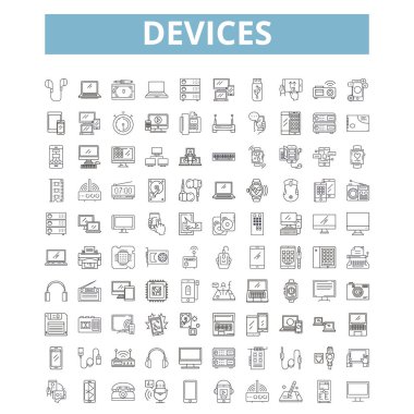 Devices icons, line signs, web symbols set, vector isolated illustration