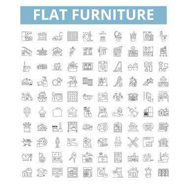 Flat furniture icons, line signs, web symbols set, vector isolated illustration