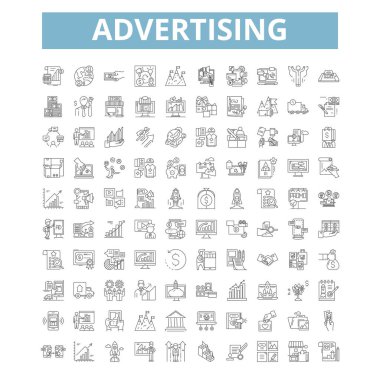 Advertising icons, line signs, web symbols set, vector isolated illustration