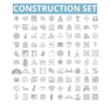 Construction set icons, line signs, web symbols set, vector isolated illustration