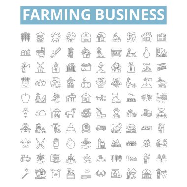 Farming business icons, line signs, web symbols set, vector isolated illustration