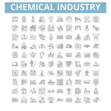 Chemical industry icons, line signs, web symbols set, vector isolated illustration