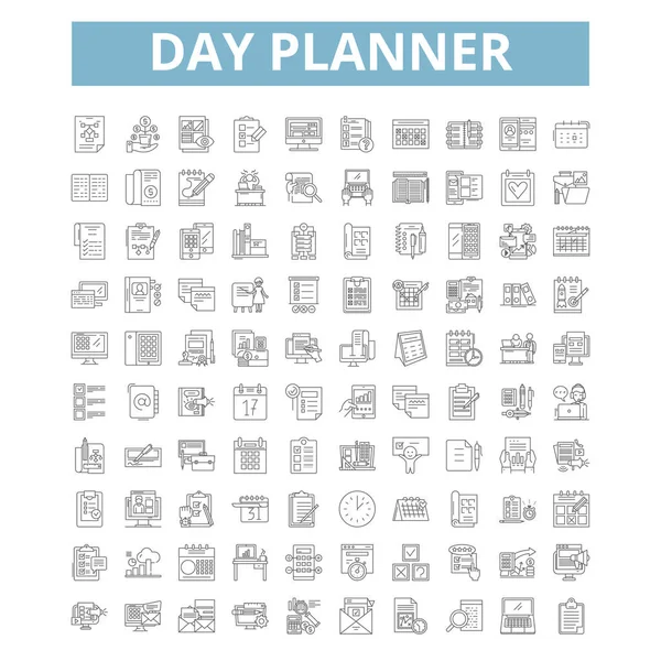 Day Planner Icons Line Signs Web Symbols Set Vector Isolated — Vetor de Stock