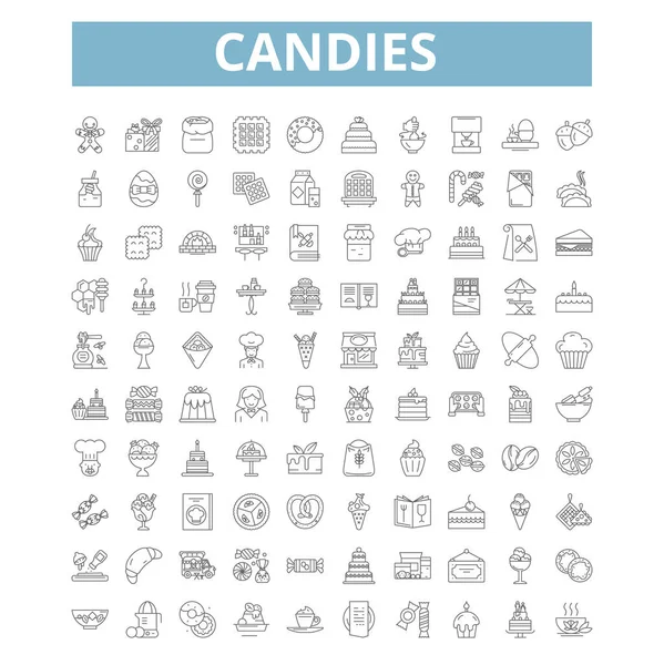 Candies Icons Line Signs Web Symbols Set Vector Isolated Illustration — Vector de stock