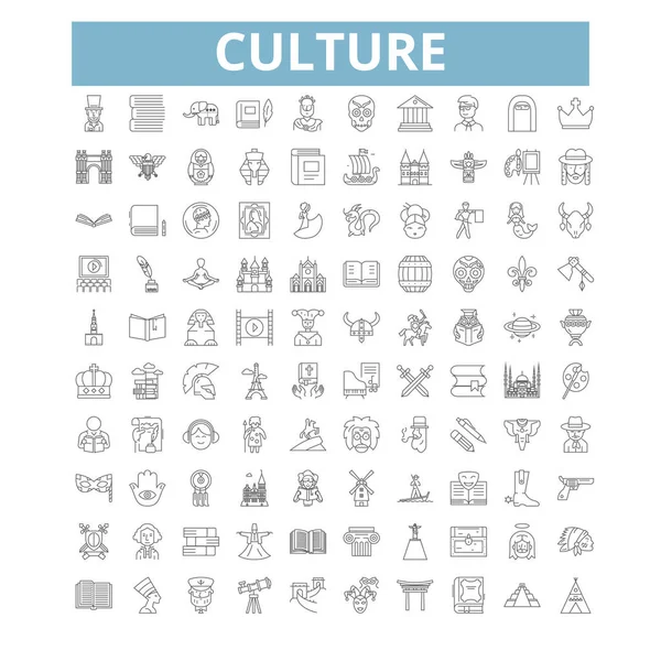 Culture Icons Line Signs Web Symbols Set Vector Isolated Illustration — Stock Vector