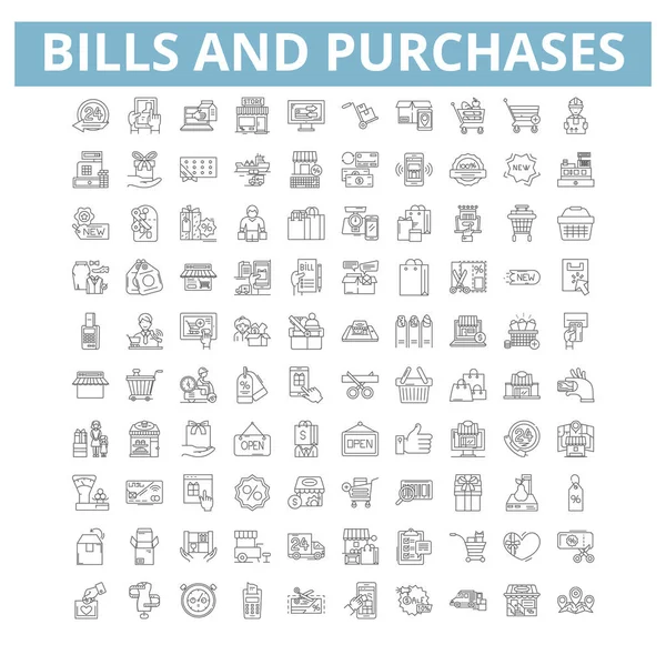 Bills Purchases Icons Line Signs Web Symbols Set Vector Isolated — Stockvektor