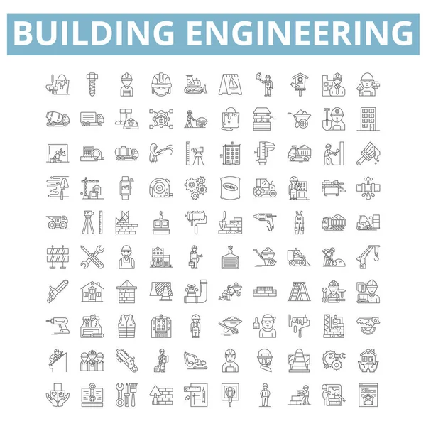 Building Engineering Icons Line Signs Web Symbols Set Vector Isolated — Stok Vektör