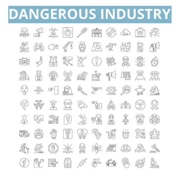 Dangerous Industry Icons Line Signs Web Symbols Set Vector Isolated — Stockvektor