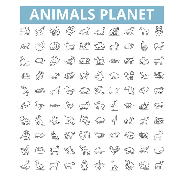 Animals Planet Icons Line Signs Web Symbols Set Vector Isolated — 图库矢量图片