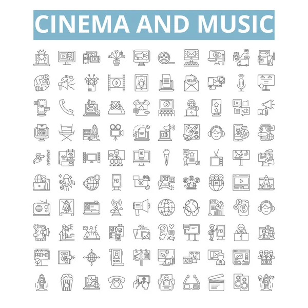 Cinema Music Icons Line Signs Web Symbols Set Vector Isolated — Archivo Imágenes Vectoriales