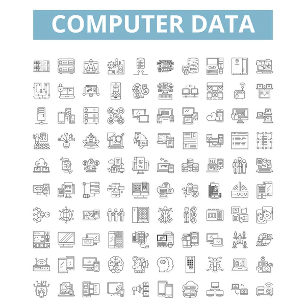 Computer Data Icons Line Signs Web Symbols Set Vector Isolated — Vetor de Stock