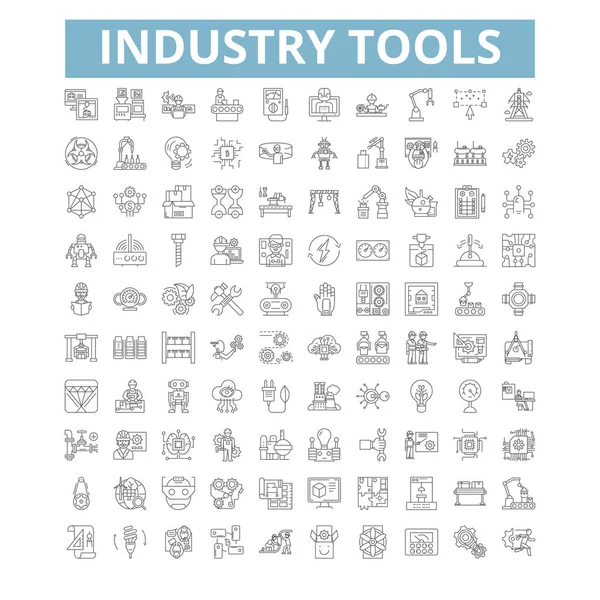 Industry Tools Icons Line Signs Web Symbols Set Vector Isolated — Stock Vector