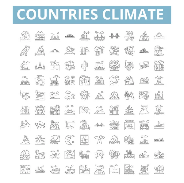 Countries Climate Icons Line Signs Web Symbols Set Vector Isolated — Stok Vektör