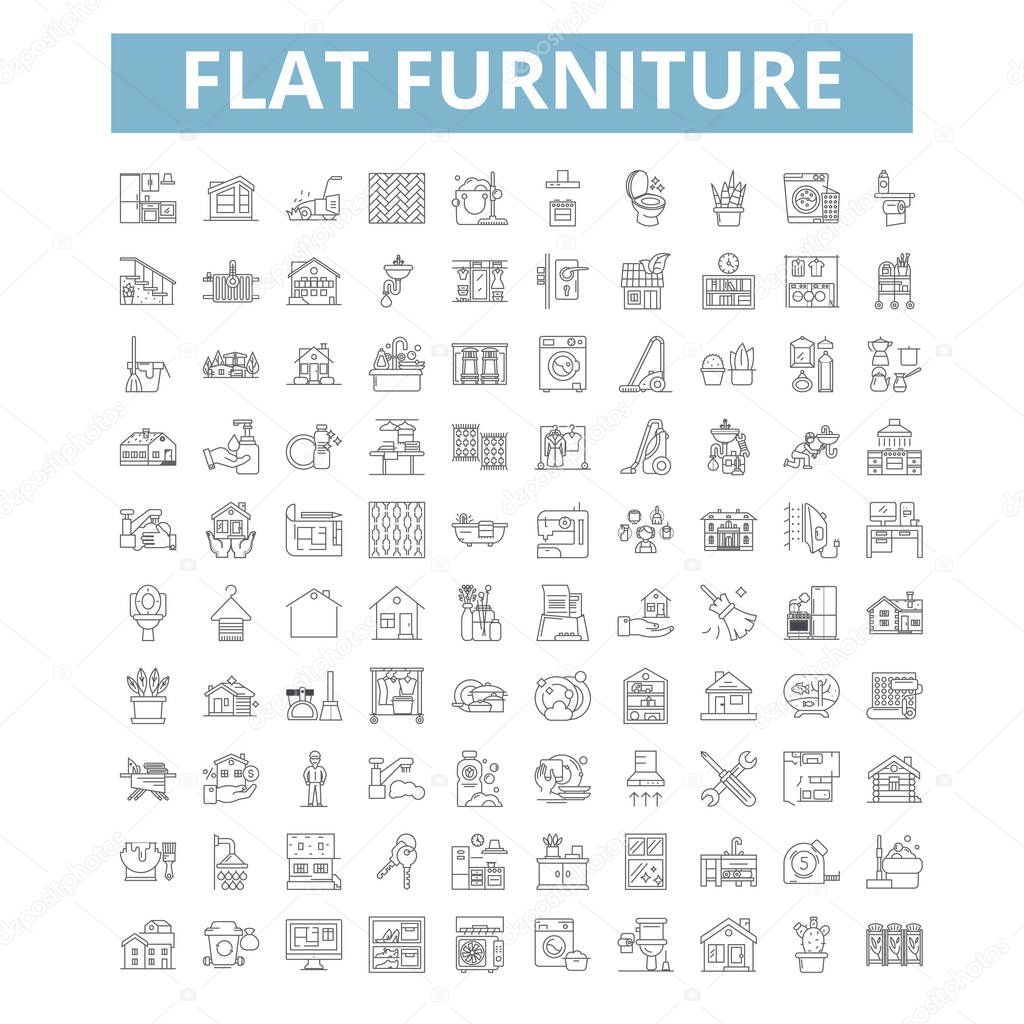 Flat furniture icons, line signs, web symbols set, vector isolated illustration