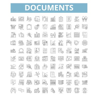 Documents icons, line signs, web symbols set, vector isolated illustration